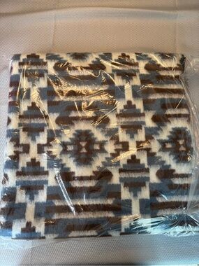 Geometric Aztec Print Cozy Blanket - Blue, Brown & Cream throw